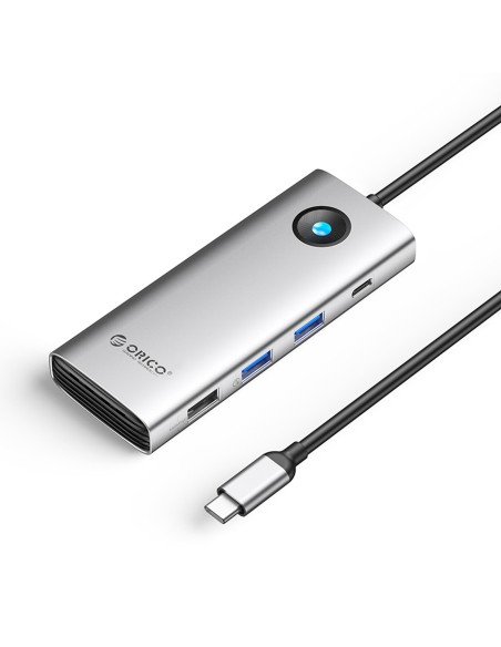 
ŠAKOTUVAS 8in1 USB-C - USB-A USB-C HDMI VGA RJ45 PD 100W 4K 60Hz 1000Mbps - sidabrinis
