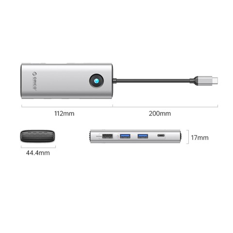 
ŠAKOTUVAS 8in1 USB-C - USB-A USB-C HDMI VGA RJ45 PD 100W 4K 60Hz 1000Mbps - sidabrinis
