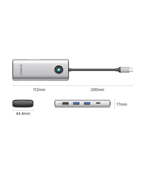 
ŠAKOTUVAS 8in1 USB-C - USB-A USB-C HDMI VGA RJ45 PD 100W 4K 60Hz 1000Mbps - sidabrinis
