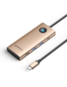 
ŠAKOTĖLIS 8in1 USB-C - USB-A USB-C HDMI VGA RJ45 PD 100W 4K 60Hz 1000Mbps - rožinis auksas
