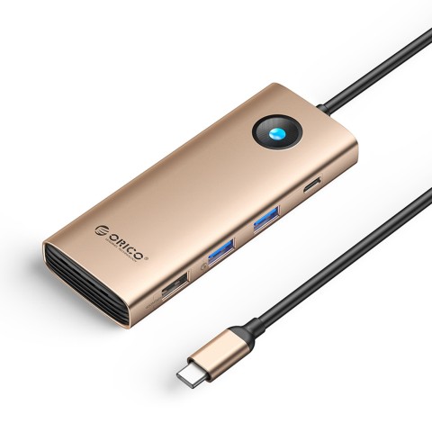 
ŠAKOTĖLIS 8in1 USB-C - USB-A USB-C HDMI VGA RJ45 PD 100W 4K 60Hz 1000Mbps - rožinis auksas
