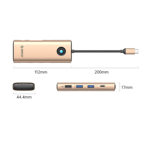 
ŠAKOTĖLIS 8in1 USB-C - USB-A USB-C HDMI VGA RJ45 PD 100W 4K 60Hz 1000Mbps - rožinis auksas
