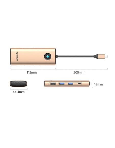 
ŠAKOTĖLIS 8in1 USB-C - USB-A USB-C HDMI VGA RJ45 PD 100W 4K 60Hz 1000Mbps - rožinis auksas
