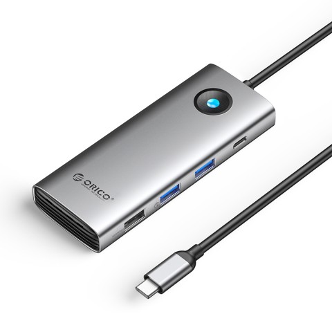 
ŠAKOTUVAS 8in1 USB-C - USB-A USB-C HDMI VGA RJ45 PD 100W 4K 60Hz 1000Mbps - pilkas
