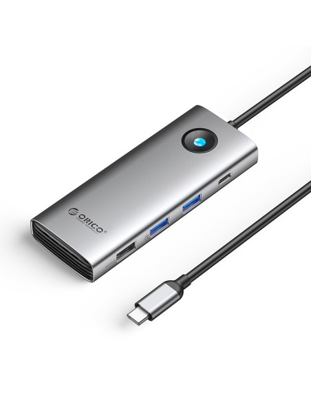 
ŠAKOTUVAS 8in1 USB-C - USB-A USB-C HDMI VGA RJ45 PD 100W 4K 60Hz 1000Mbps - pilkas
