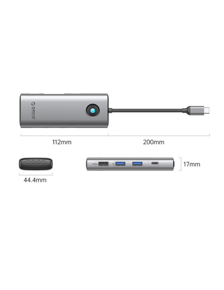 
ŠAKOTUVAS 8in1 USB-C - USB-A USB-C HDMI VGA RJ45 PD 100W 4K 60Hz 1000Mbps - pilkas
