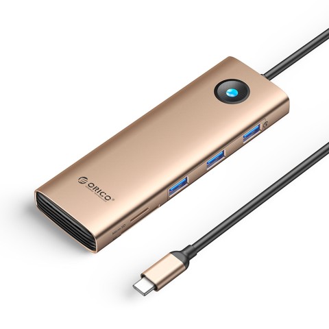 
9in1 šakotuvas USB-C - USB-A USB-C HDMI VGA SD microSD RJ45 PD 100W 4K 1000Mbps - rožinio aukso spalvos
