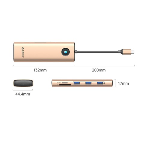 
9in1 šakotuvas USB-C - USB-A USB-C HDMI VGA SD microSD RJ45 PD 100W 4K 1000Mbps - rožinio aukso spalvos
