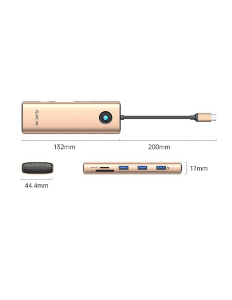 
9in1 šakotuvas USB-C - USB-A USB-C HDMI VGA SD microSD RJ45 PD 100W 4K 1000Mbps - rožinio aukso spalvos

