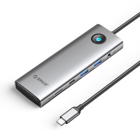 
9in1 šakotuvas USB-C - USB-A USB-C HDMI SD RJ45 garso PD 100W 4K 2.5G - pilkas

