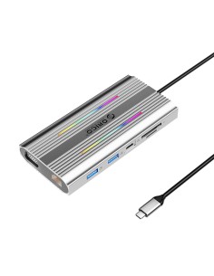
12in1 šakotuvo prijungimo stotelė USB-C - USB-A USB-C HDMI VGA RJ45 SD microSD PD 100W 4K RGB - pilka
