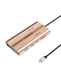 
12 viename USB-C šakotuvo prijungimo stotelė - USB-A USB-C HDMI VGA RJ45 SD microSD PD 100W 4K RGB - rožinio aukso spal...