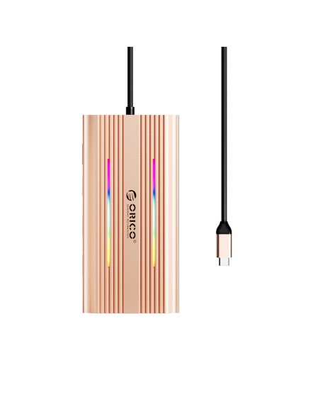 
12 viename USB-C šakotuvo prijungimo stotelė - USB-A USB-C HDMI VGA RJ45 SD microSD PD 100W 4K RGB - rožinio aukso spal...