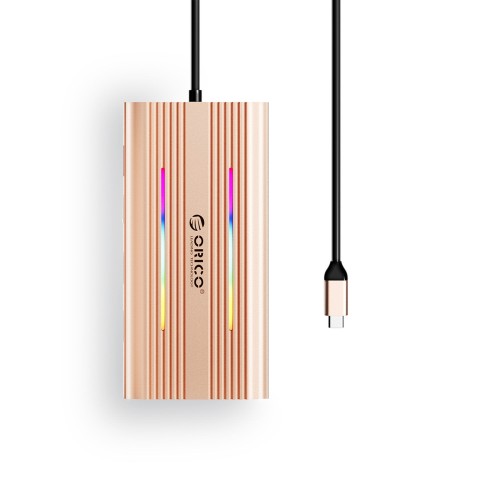 
„HUB 12in1“ USB-C prijungimo stotelė - USB-A, USB-C, HDMI, VGA, RJ45, SD, PD, 100 W, 4K, 1000 Mbps, RGB - rožinio aukso...