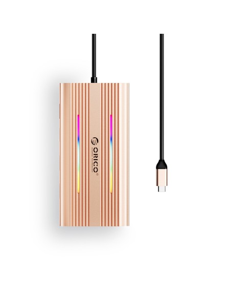 
„HUB 12in1“ USB-C prijungimo stotelė - USB-A, USB-C, HDMI, VGA, RJ45, SD, PD, 100 W, 4K, 1000 Mbps, RGB - rožinio aukso...