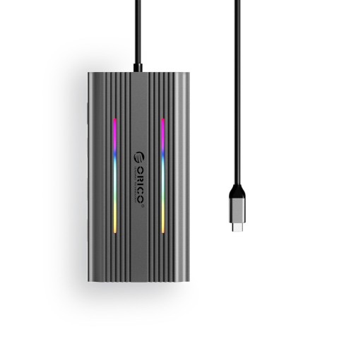 
12in1 šakotuvas, USB-C - USB-A, USB-C, HDMI, VGA, RJ45, SD, PD, 100W, 4K, 1000Mbps, RGB - pilkas
