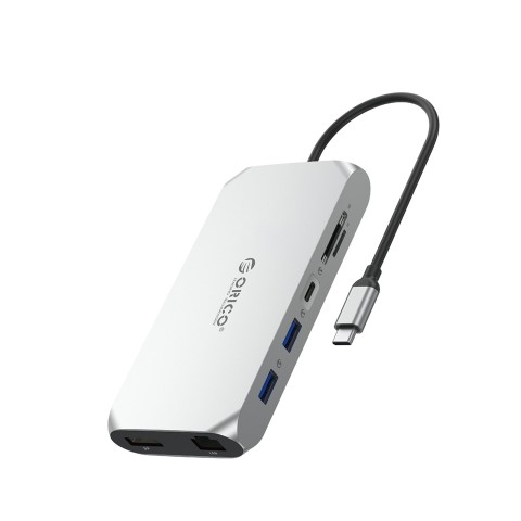 
12 viename USB-C šakotuvo stotelė – USB-A USB-C HDMI DisplayPort SD/ microSD RJ45 3,5 mm CTIA – sidabrinė
