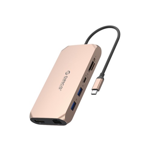 
12 viename USB-C šakotuvo stotelė – USB-A USB-C HDMI DisplayPort SD/ microSD RJ45 3,5 mm CTIA – rožinio aukso spalvos
