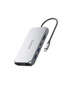 
12 viename USB-C šakotuvo stotelė – USB-A USB-C HDMI DisplayPort SD/ microSD RJ45 3,5 mm CTIA – pilka
