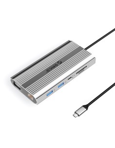 
12 viename USB-C prijungimo stotelė - USB-A USB-C HDMI VGA RJ45 SD microSD PD 100W - sidabrinė
