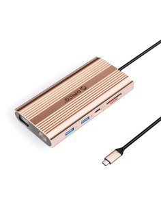 
12 viename USB-C prijungimo stotelė - USB-A USB-C HDMI VGA RJ45 SD microSD PD 100W - rožinio aukso spalvos
