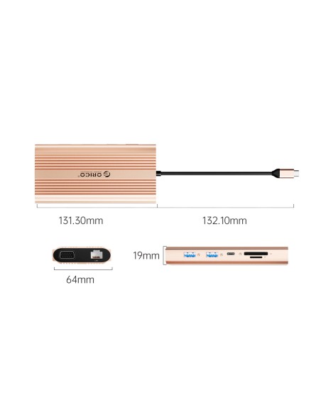 
12 viename USB-C prijungimo stotelė - USB-A USB-C HDMI VGA RJ45 SD microSD PD 100W - rožinio aukso spalvos
