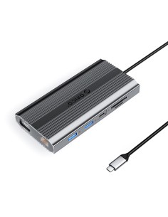 
12 viename USB-C prijungimo stotelė - USB-A USB-C HDMI VGA RJ45 SD microSD PD 100W - pilka
