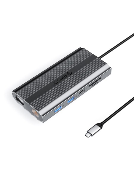 
12 viename USB-C prijungimo stotelė - USB-A USB-C HDMI VGA RJ45 SD microSD PD 100W - pilka

