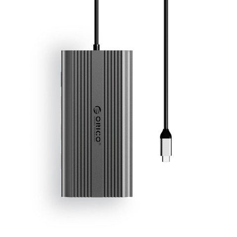 
12 viename USB-C prijungimo stotelė - USB-A USB-C HDMI VGA RJ45 SD microSD PD 100W - pilka
