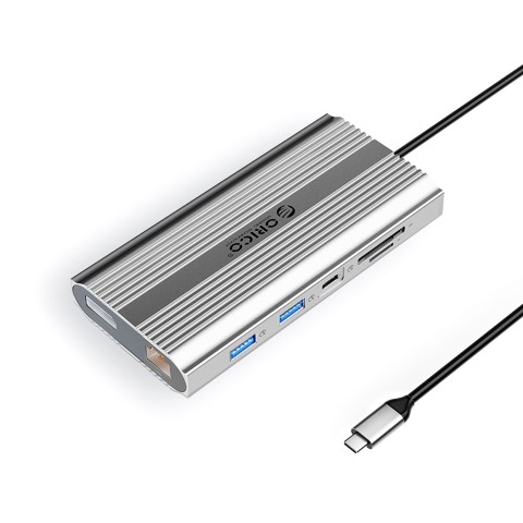 
ŠAKOTOJO stotelė 12in1 USB-C - USB-A USB-C HDMI DisplayPort RJ45 SD PD 100W 4K 1000Mbps - sidabrinė
