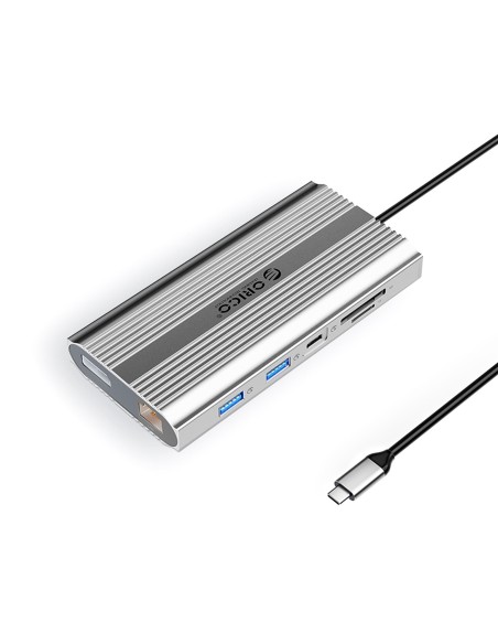
ŠAKOTOJO stotelė 12in1 USB-C - USB-A USB-C HDMI DisplayPort RJ45 SD PD 100W 4K 1000Mbps - sidabrinė
