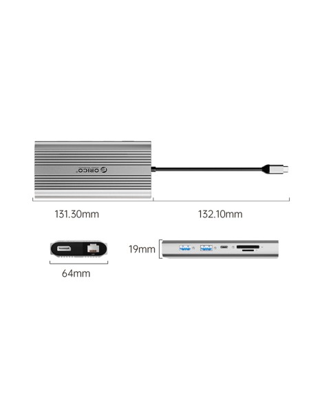 
ŠAKOTOJO stotelė 12in1 USB-C - USB-A USB-C HDMI DisplayPort RJ45 SD PD 100W 4K 1000Mbps - sidabrinė
