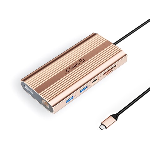 
ŠAKOTOJO stotelė 12in1 USB-C - USB-A USB-C HDMI DisplayPort RJ45 SD PD 100W 4K 1000Mbps - rožinis auksas
