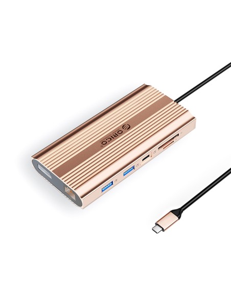 
ŠAKOTOJO stotelė 12in1 USB-C - USB-A USB-C HDMI DisplayPort RJ45 SD PD 100W 4K 1000Mbps - rožinis auksas
