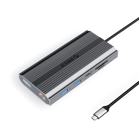 
ŠAKOTOJO stotelė 12in1 USB-C - USB-A USB-C HDMI DisplayPort RJ45 SD PD 100W 4K 1000Mbps - pilka
