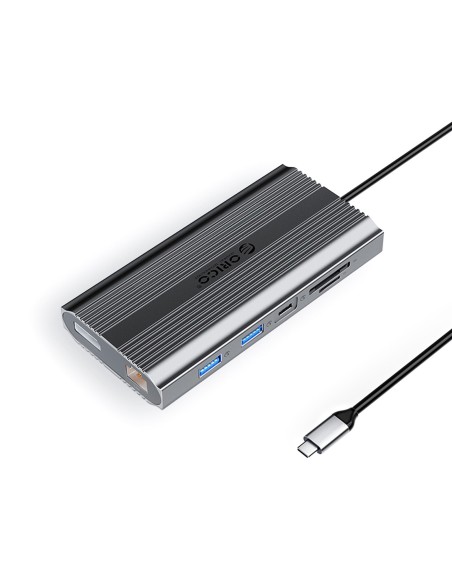 
ŠAKOTOJO stotelė 12in1 USB-C - USB-A USB-C HDMI DisplayPort RJ45 SD PD 100W 4K 1000Mbps - pilka
