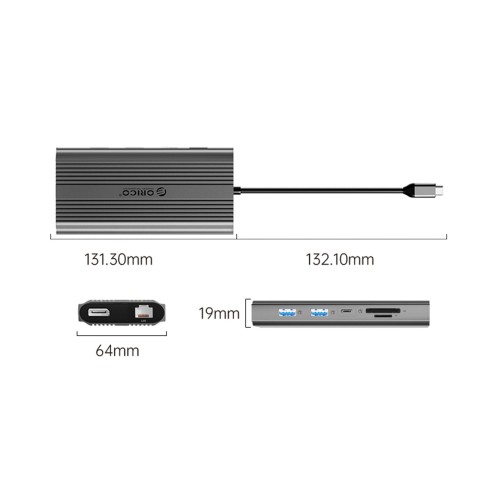 
ŠAKOTOJO stotelė 12in1 USB-C - USB-A USB-C HDMI DisplayPort RJ45 SD PD 100W 4K 1000Mbps - pilka
