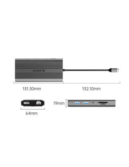 
ŠAKOTOJO stotelė 12in1 USB-C - USB-A USB-C HDMI DisplayPort RJ45 SD PD 100W 4K 1000Mbps - pilka
