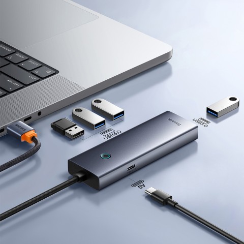 
ŠAKOS skirstytuvas USB-A USB-C 5V 50cm - pilkas
