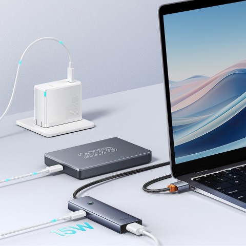 
ŠAKOS skirstytuvas USB-A USB-C 5V 50cm - pilkas

