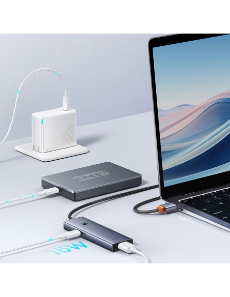 
ŠAKOS skirstytuvas USB-A USB-C 5V 50cm - pilkas
