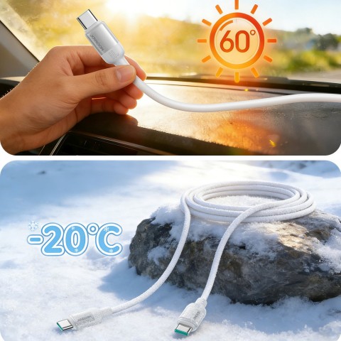 
„Lively“ serijos 60 W USB-C laidas, 1,2 m, baltas
