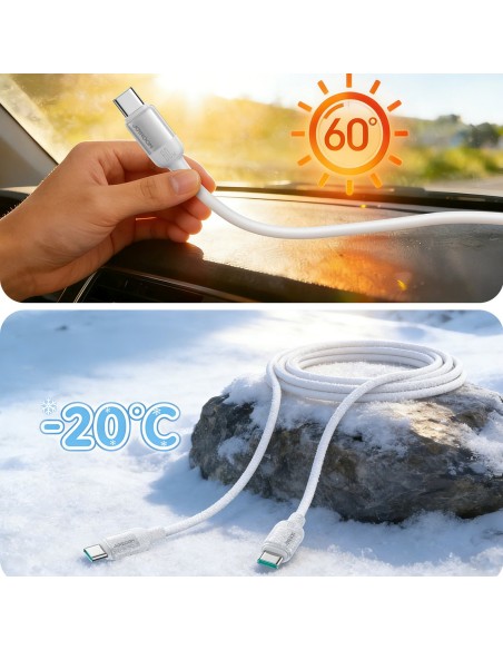 
„Lively“ serijos 60 W USB-C laidas, 1,2 m, baltas
