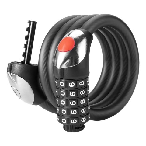 
5 skaitmenų dviračio spyna su plieniniu trosu ir LED foniniu apšvietimu, 180 cm - juoda
