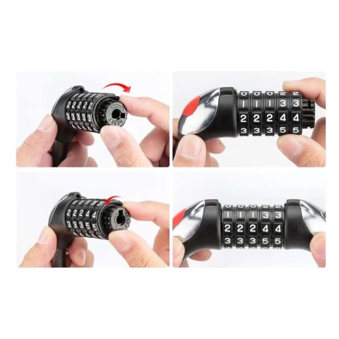 
5 skaitmenų dviračio spyna su plieniniu trosu ir LED foniniu apšvietimu, 180 cm - juoda
