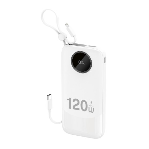 
K13 10000mAh 22.5W išorinė baterija su integruotu laidu – balta
