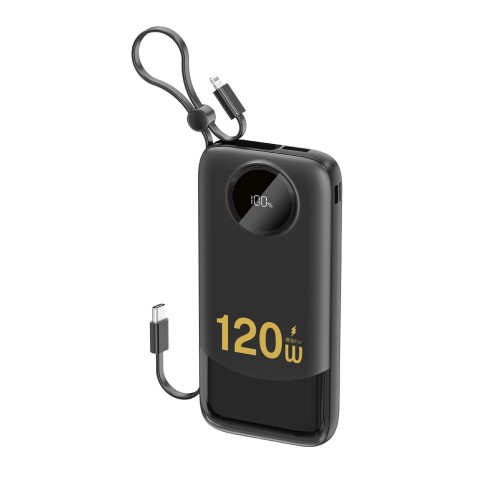 
K13 10000mAh 22.5W išorinė baterija su integruotu laidu - juoda
