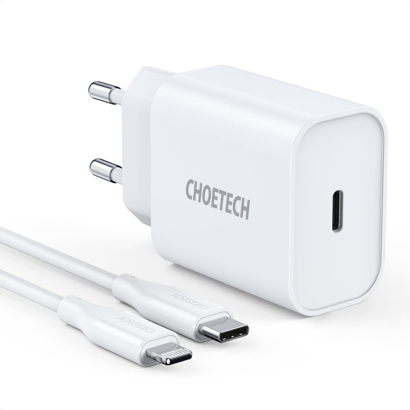 USB Type C 20W PowerDelivery 3A sieninis įkroviklis + MFI USB Type Clightning kabelis 1,2m baltas
