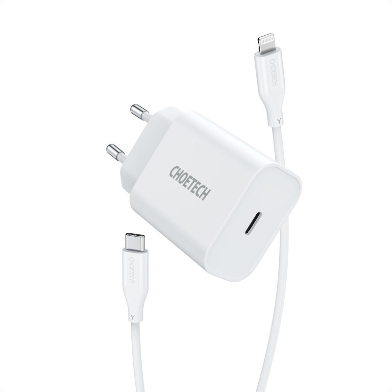 USB Type C 20W PowerDelivery 3A sieninis įkroviklis + MFI USB Type Clightning kabelis 1,2m baltas