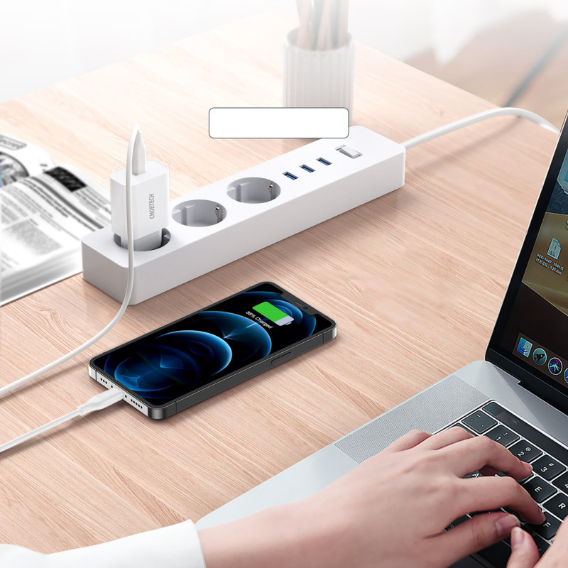 USB Type C 20W PowerDelivery 3A sieninis įkroviklis + MFI USB Type Clightning kabelis 1,2m baltas
